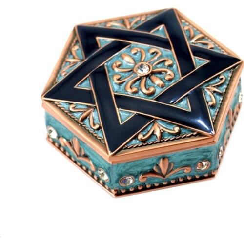 Vintage Hexagonal rhinestone star Music Box Movement Metal luxury Crafts Spin Home Decoration Valentines Day Gift For girls