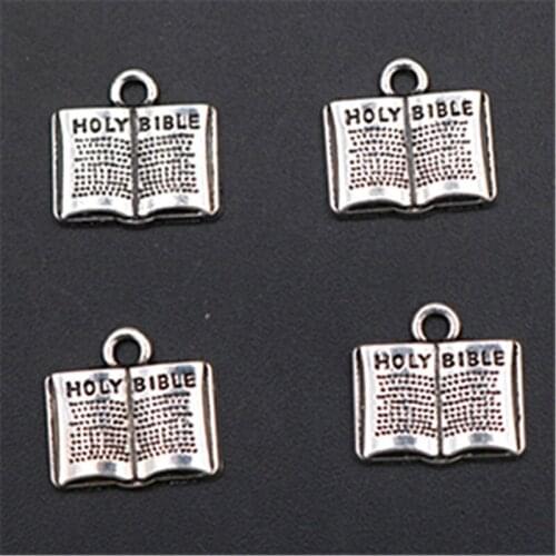 WKOUD 6pcs Silver Plated Jesus Bible Pendant Religious Necklace Bracelet DIY Metal Jewelry Charm Show A1614