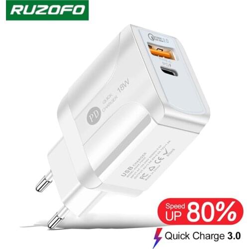 RUZOFO PD Charger 18W Dual USB Quick Charge 3.0 Charger For iPhone Samsung Xiaomi QC 3.0 Cargador Mobile Phone Charger Adapte