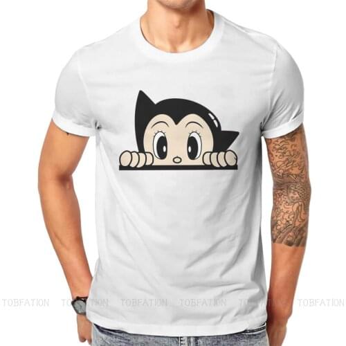 Hello Astro Round Collar TShirt Mighty Atom Astro Boy Tetsuwan Atomu Cartoons Anime Pure Cotton Classic T Shirt Men Tops
