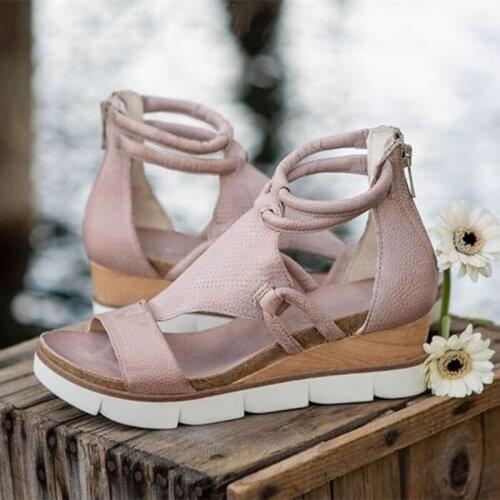 Women Sandals Platform Shoes Female Wedges Open Toe Summer Shoe Zippers Cut Out Beach Sandal Casual Rome Womens Sandals Solid