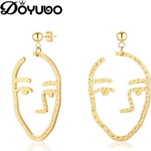 DOYUBO Exaggerated Hollow Face Drop Earrings For Women Stainless Steel Spectrum Individual Geometric Earrings Accessories DB188
