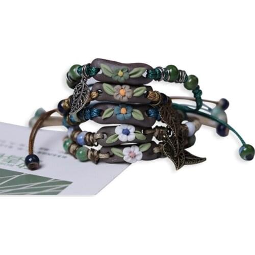 Fashion Retro Handmade Ceramic Beads Charm Bracelet For Women Fashion Ethnic Style Jewelry Bangle