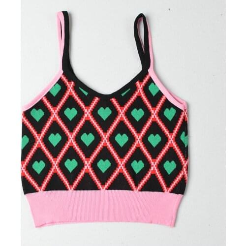 Tank top Women 2021 Summer Sweet Heart Tops Knitted Crop Tops Women Geometric Camis Cute Crop Tops Women Sexy Cloth y2k tops
