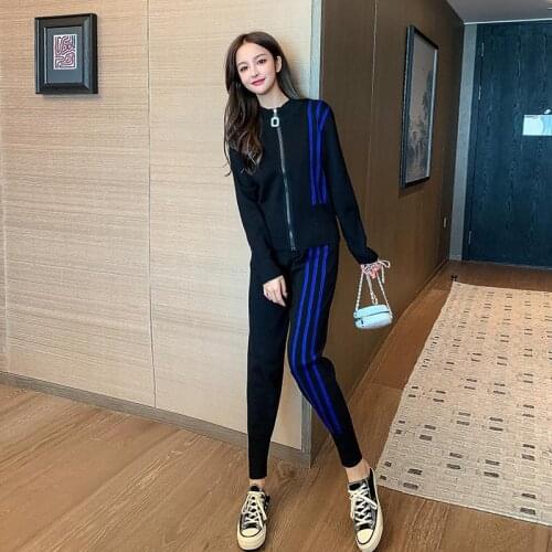 2020 autumn and winter new korean casual fashion knitted suit two-piece sports pants suit womens sweater set