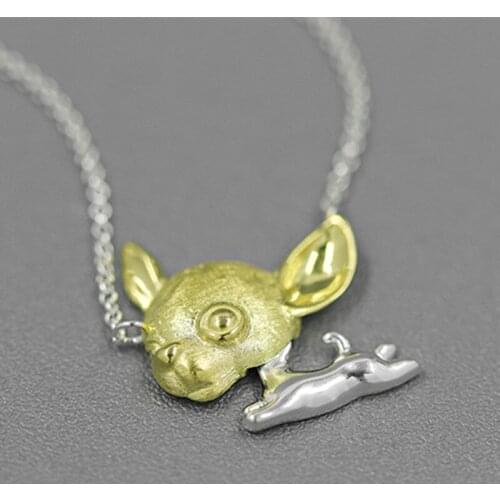 S.EAST SUN 925 Sterling Silver Handmade cute Chihuahua dog Pendant Necklace, suitable for womens party gift jewelry