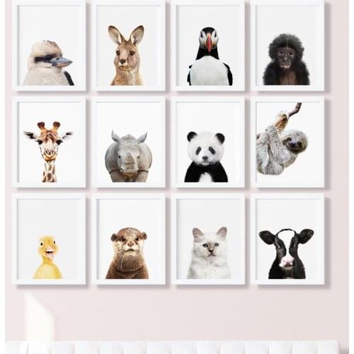 Giraffe Zoo Set of 12 Print Minimalist African Animal Baby Panda Monkey Duck Pictures Nursery Sloth No Frame Wall Painting