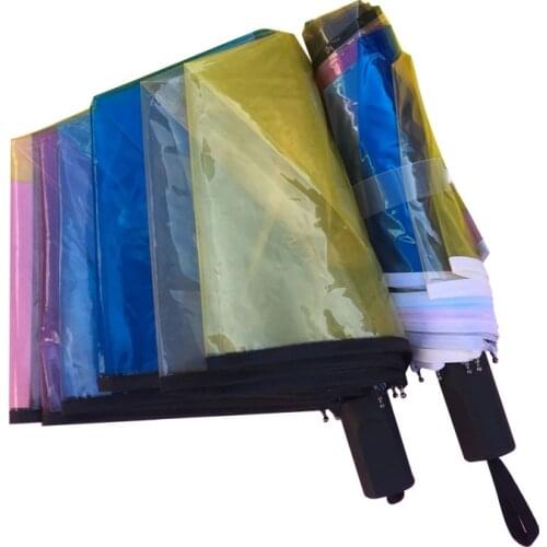 Big Transparent Umbrella Rainbow Three Folding Umbrella Automatic Male Students Padded Cute Rain Umbrellas Kids Parapluie SY223