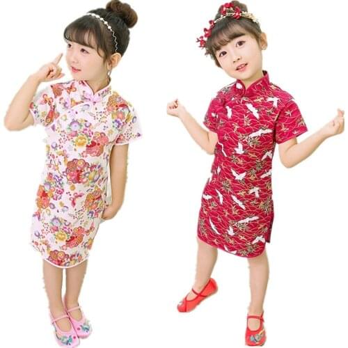 2019 Baby Girl Slim Dress Chinese Traditional Children Clothes Cotton Girls Cheongsam Party Wedding Chi-Pao Dress Qipao Costume