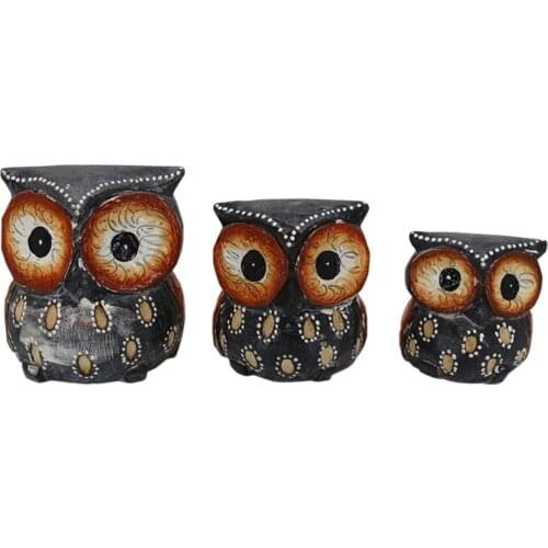 3-Piece Wooden Handmade Chubby Owl Sculpture, Natural Decorative Owl, Gift Home Decoration, Quality Home Decoration, Ornament