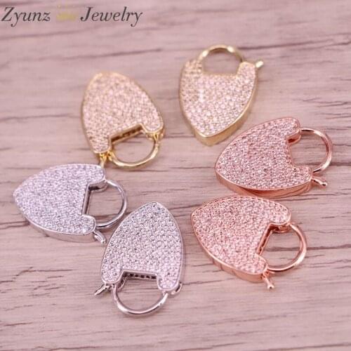 5PCS, CZ Micro Pave Jewelry Heart Clasps End Connectors For Jewelry Making Copper Connector Clasp Jewelry Findings Components