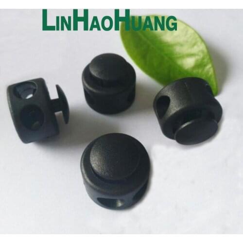50pcs/lot big black plastic round ball cord lock toggles plastic 2-hole stoppers for 7mm bungee shock cord free shipping