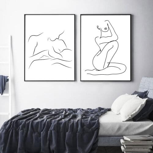 Abstract One Line Draw Feature Poster and Prints Mother and Baby Wall Art Decor for Home Painting on The Wall Sexy Figure