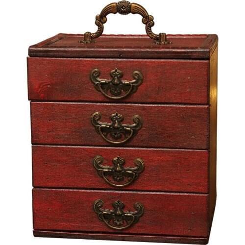 Antique Chinese Style Jewelry Box Retro Wood Multi-Layer Drawer Hairpin Necklace Jewelry Storage Box Packaging Box