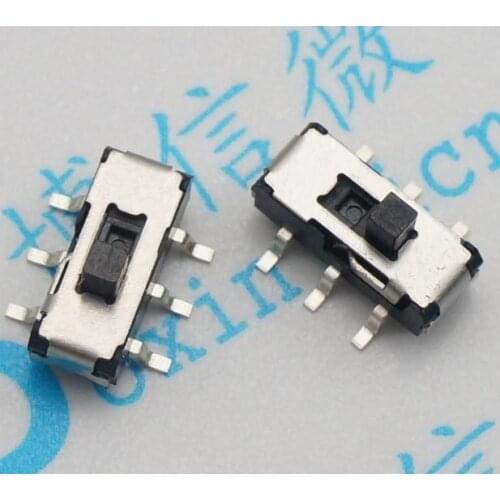 Free shipping slide 3 pin hand shank 2mm switch toggle switch MSS22D18 6 feet 2 power switch smd 6pin 1000pcs/lot