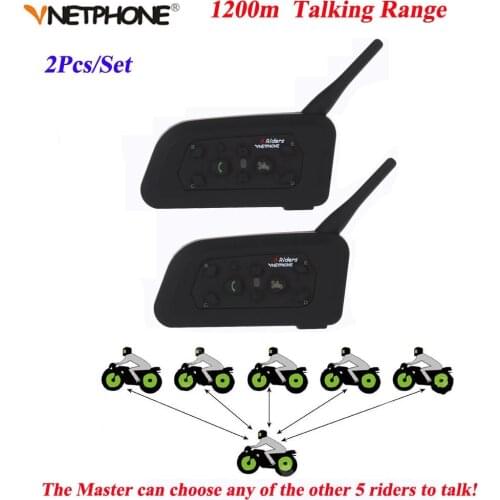 Vnetphone 2PCS V6 Motorcycle Bluetooth Helmet Intercom 1200M Moto Wireless BT Walkie-talkie V6-1200 Helmet Interphone Headsets