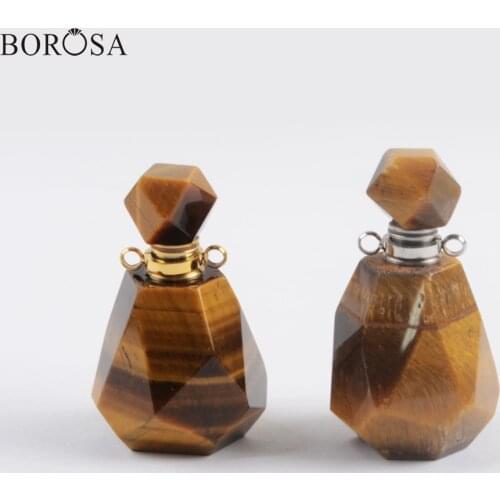 BOROSA Fashion Faceted Natural Stone Essential Oil Diffuser Connector Tiger Eye Perfume Bottle Pendant for Women Necklace WX1503
