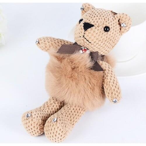 New Vintage Plush Teddy BearKeychain Key Rings With Furl Ball Cute Cartoon Car Bag Accessories Charm Ornament CH974