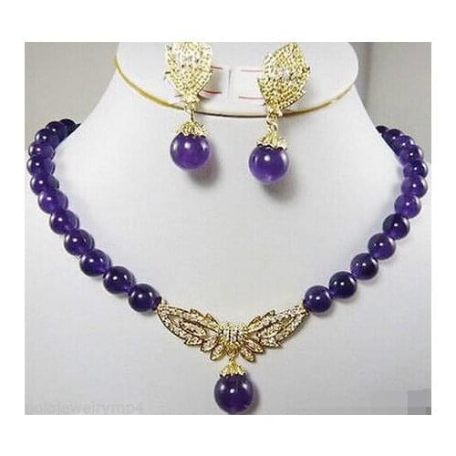 Fast shipping New Jewelry purple bead pendant earrings & necklace