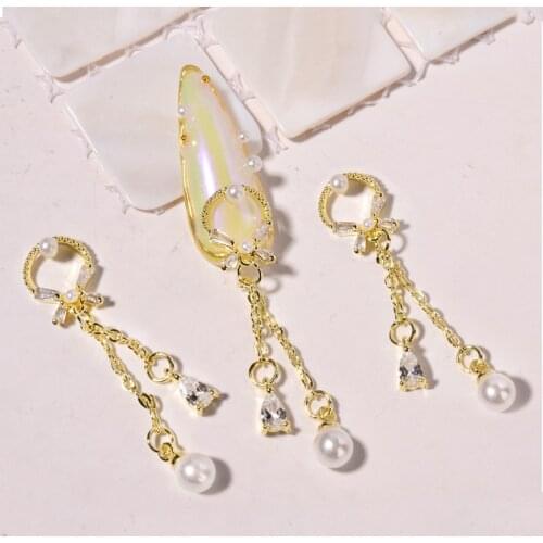 1Pieces Of Chain Nail Art Diamond Jewelry Rhinestone Super Flash New Love Bow Pendant Nail Decoration Bracelet Diamon