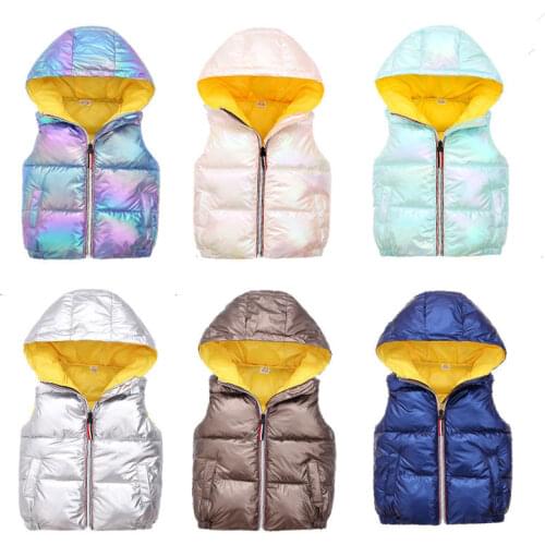 Childrens Down Vest Cotton Padded Jacket With Hooded Vest Boys and Girls Padded Vest Baby Warm Waistcoat Kids Down Jacket