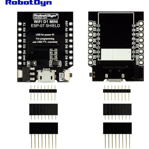 RobotDyn WIFI D1 mini - ESP-07 Shield, with pin-headers set compatible with Arduino boards WI-FI ESP8266 for DIY Electronic