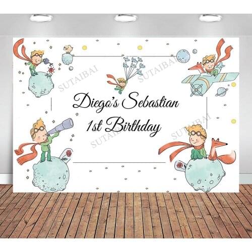 Cartoon The Little Prince Photography Background Baby Shower Boy 1st Birthday Photographic Backdrop Fox Flower Moon Banner Prop