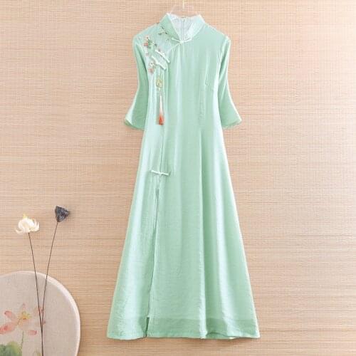 High-end Spring Summer Women Cheongsam Tassel Dress Retro Elegant Embroidery Floral A-line Lady Party Qiapao Dress S-XXL