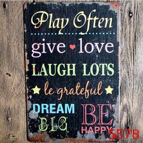 Play Often Give Love Vintage Tin Sign Bar Pub Home Wall Decor Retro Metal Poster 20x30CM