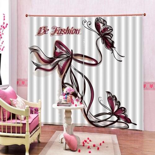 Custom Purple Butterfly Curtain Polyester Fabric For Living room bedroom Blackout Window Drapes Sets (Left and Right Side)
