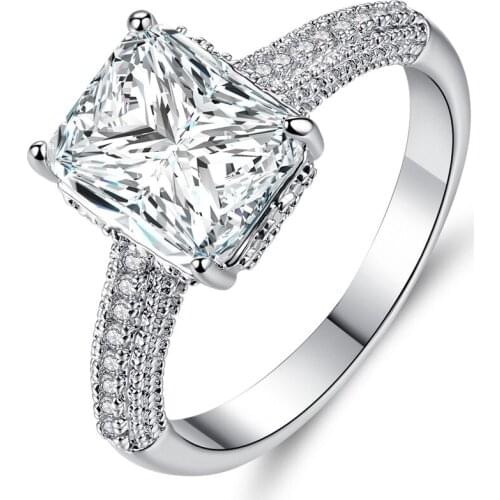Square Shape Cubic Zirconia Ring Female White AAA CZ Statement Big Ring For Girlfriend Engagement Wedding Jewelry Holiday Gift