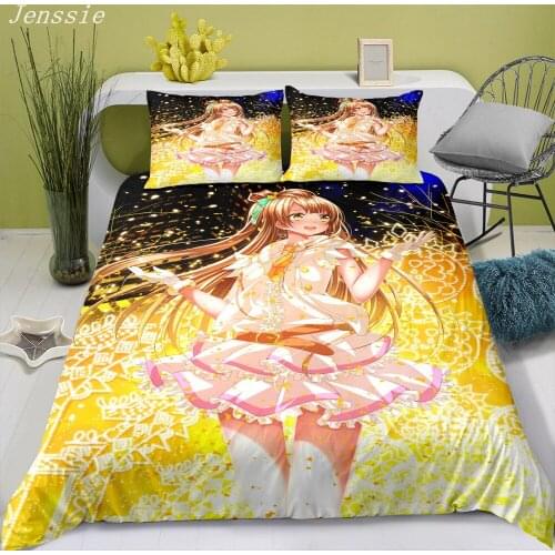 Lovely Pink Anime Girl Bedding Set Teens 2/3pcs Duvet Cover Set Cartoon Bed Sheet Single Double Soft Microfiber Quilt Cover Set
