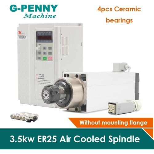 3.5kw ER25 Air Cooled Spindle 4bearings CNC motor ceramic ball bearings high accuracy & Fuling 3.7kw VFD / inverter High Quatity