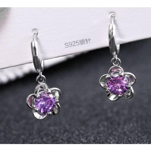 Gu Li Trendy Flower Purple Zircon Crystal Earrings For Women Wedding Party Engagement Dangle Hoop Earring Copper Jewelry