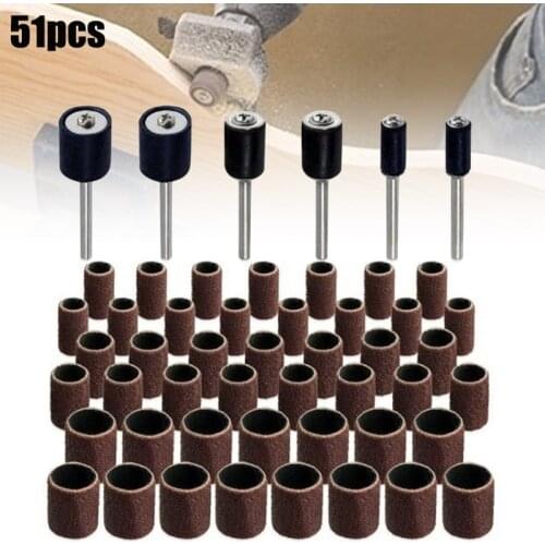 51 Pcs Sanding Drum Kit 45 Sanding Bands 6 Mandrills Fits Any Drill for Rotary Tools Woodworking Sanding Surfaces ALI88