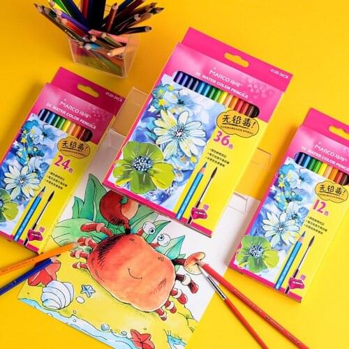 Marco Water color Pencils Set 12/24/36 Colors Water Soluble Drawing Painting Pencils lapis de cor Colored Pencils For Kids 4120