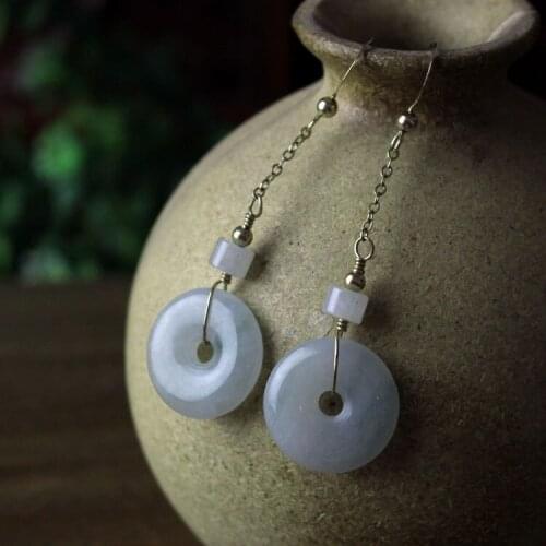 Natural Jade A goods security deduction jade earrings long section of peace auspicious earrings wild original earrings fashion j