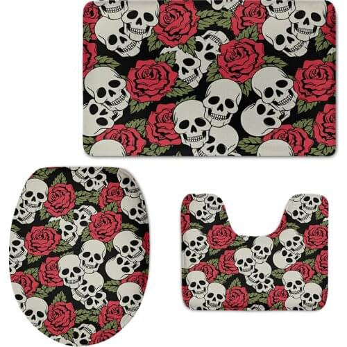 2021 New Skull with Rose Flower Pattern Commode Lid Pad Personalized Decorative Carpet for Bathroom Soft Non-Slip Shower Carpet
