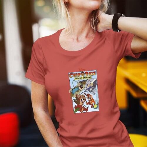 Summer New Products Disney Fashion Women T-shirts Round Neck Short Sleeve Chip 'n' Dale Cartoon Printing T Shirts Female Comfort