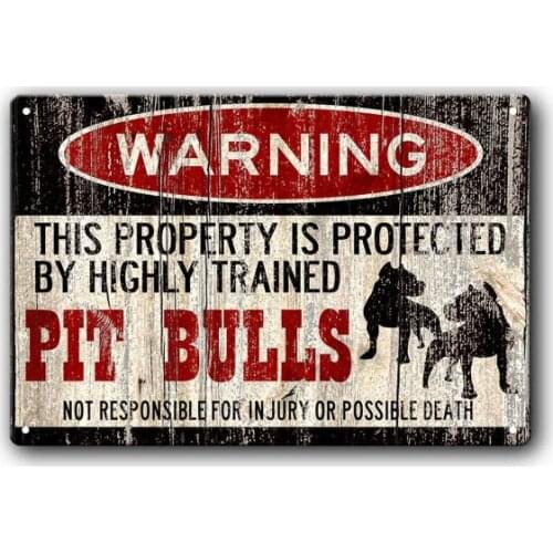 Dog Warning Sign Funny Pit Bull Sign Vintage Tin Metal Sign Bar Club Cafe Garage Wall Decor Farm Decor Art