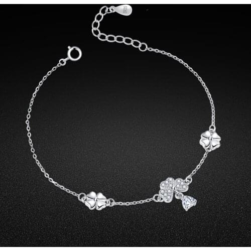 Simple womens sterling 925 silver bracelet cute grass pendant solid silver chain original silver bracelet fine jewelry gift