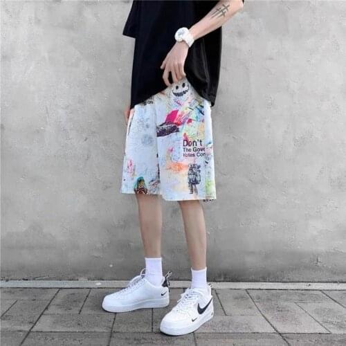 2021Y2K New Casual Shorts Mens Summer Fashion Hip Hop Graffiti Print Cartoon Astronaut Student Beach Pants Skateboard Boys
