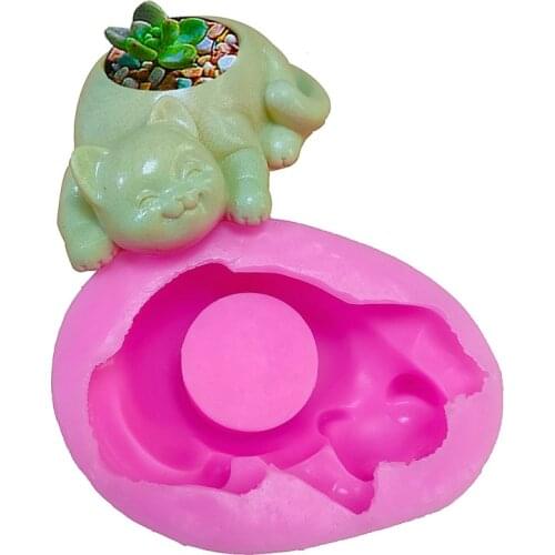 Cat modeling concrete cement flower pot silicone mold DIY chocolate cake fondant decoration tools Aromatherapy gypsum mold candl