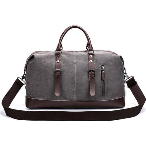 Wholesale Oversized Canvas Genuine Leather Trim Travel Tote Duffel Shoulder Weekend Bag Overnight Carryon Handbag 20pcs/Lot