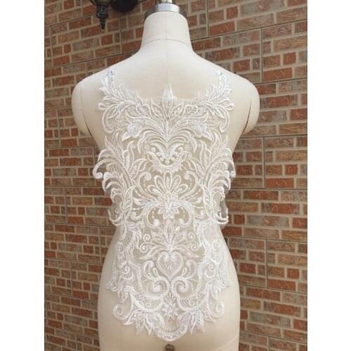Ivory White Rhinestone Wedding Dress Beaded Lace Applique Neckline Collar Appliques Embroidery Lace Trim Sewing on Motif Patches