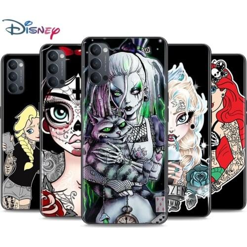 Tattoo Cartoon Princess Soft Black Silicone Cover For OPPO Reno 5 Pro+ 3 4 Lite F SE Z Pro 4G 5G Phone Case Shell