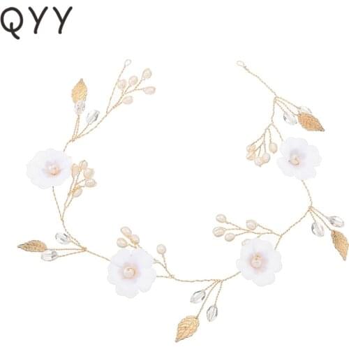 Fashion Flower Wedding Bride Crown Headwear Pearl Bridal Headbands Women Hair Ornaments Jewelry Tiaras Headpieces