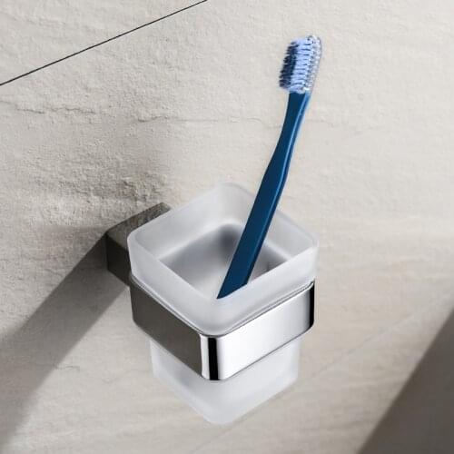 Toothpaste Hotel Accessories Toothbrush Holder Glass Cup Square Stainless Steel Toilet Wall Mounted Bathroom Organizer