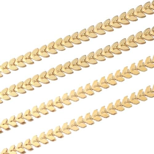 1 Meter 6mm Width Stainless Steel Aircraft Chain Gold Leaves Chains for Necklace Bracelet Anklet DIY Jewelry Making Supplies