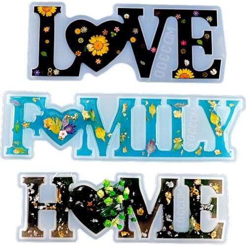 1 PC Heart-shaped HOME LOVE Silicone Mold Letter Crystal Epoxy Mirror Mold DIY Crafts Casting Mold Home Decoration